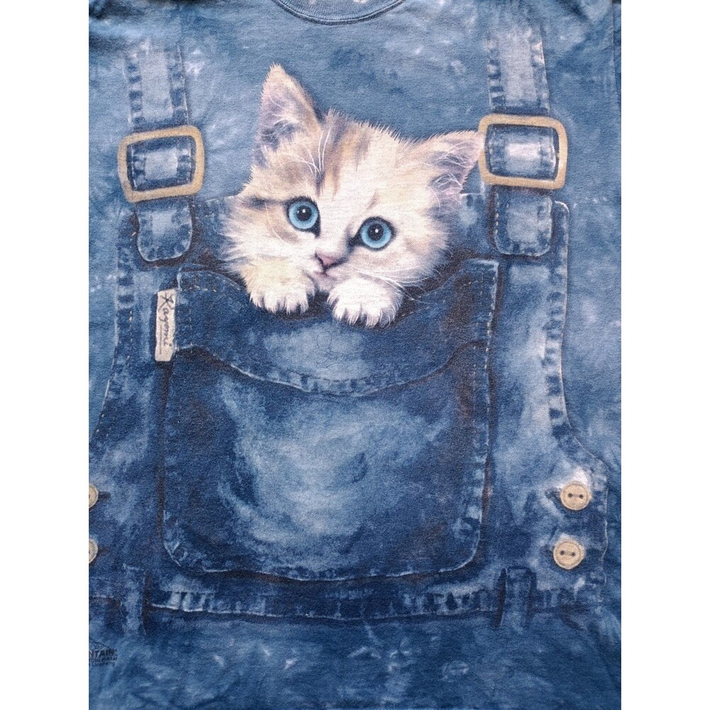 VTG The Mountain Shirt Mens Medium Tie Dye Kitten Pocket Blue Kayomi Harai 2002 - Picture 2 of 7